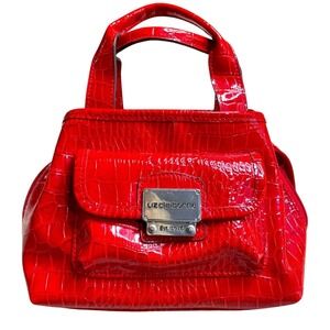 Liz Claiborne Red Patent Leather Crocodile Embossed Handbag Small Vintage